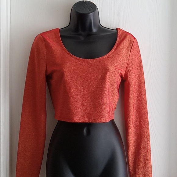 Derek Heart | Orange Red Metallic Crop Top - Picture 8 of 8